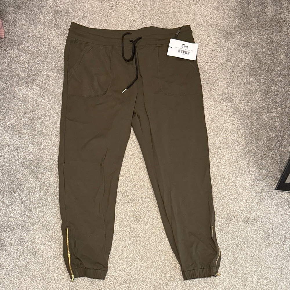 Women's Olive Green Jogger Pants with Zip Ankles